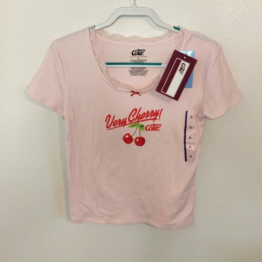 NWT Womens Coca-Cola Retro Cherry Coke baby tee  Pink Sz XL  Nostalgic Retro Y2K